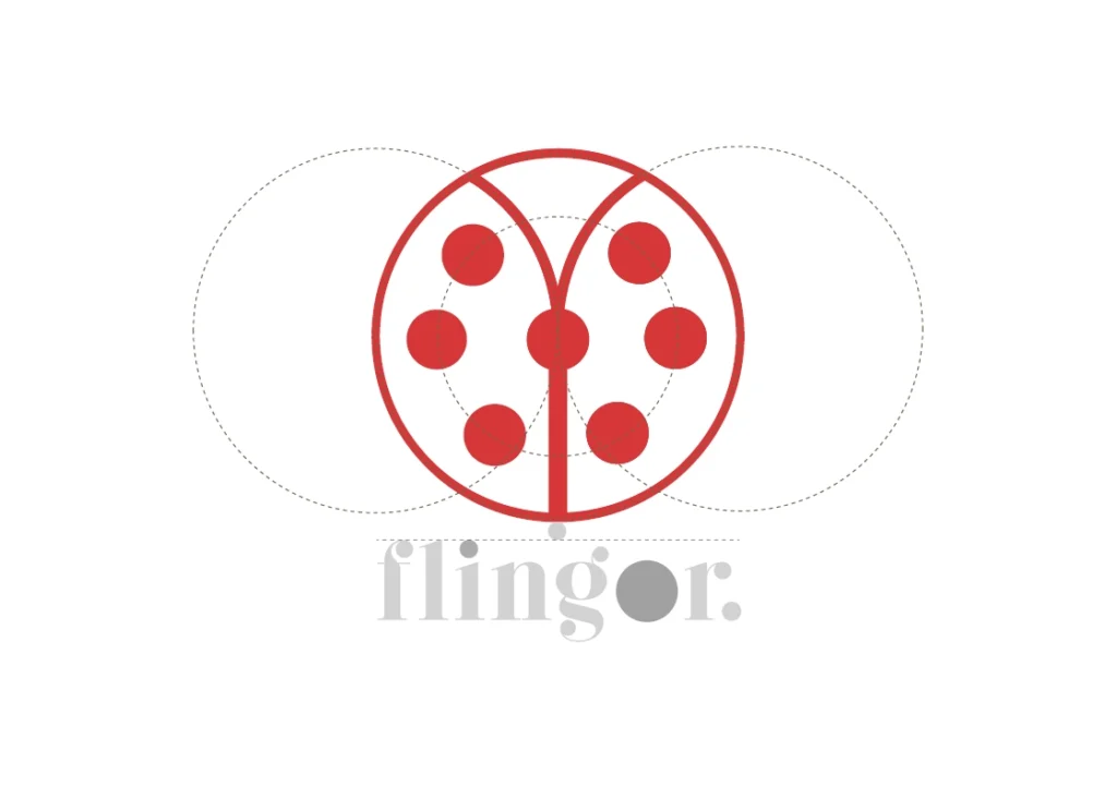 Construccion del logotipo de Flingor. Identidad de marca.