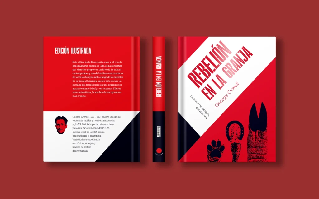 Mockup de la cubierta de la edición de Rebelión en la granja.
