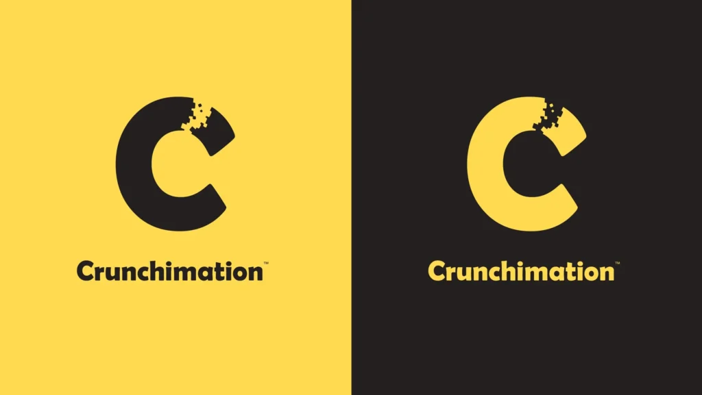 Logo de Crunchimation en fondo claro y en fondo oscuro.